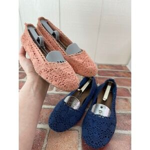 Cottagecore Crochet Flats Lot of‎ 2 Pink Blue Slip On Boho Womens Shoes Size 8.5